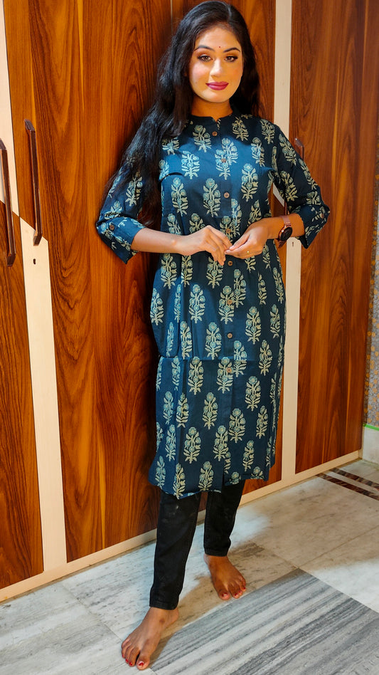 PREMIUM PURE COTTON DEEP BLUE KURTI - K237