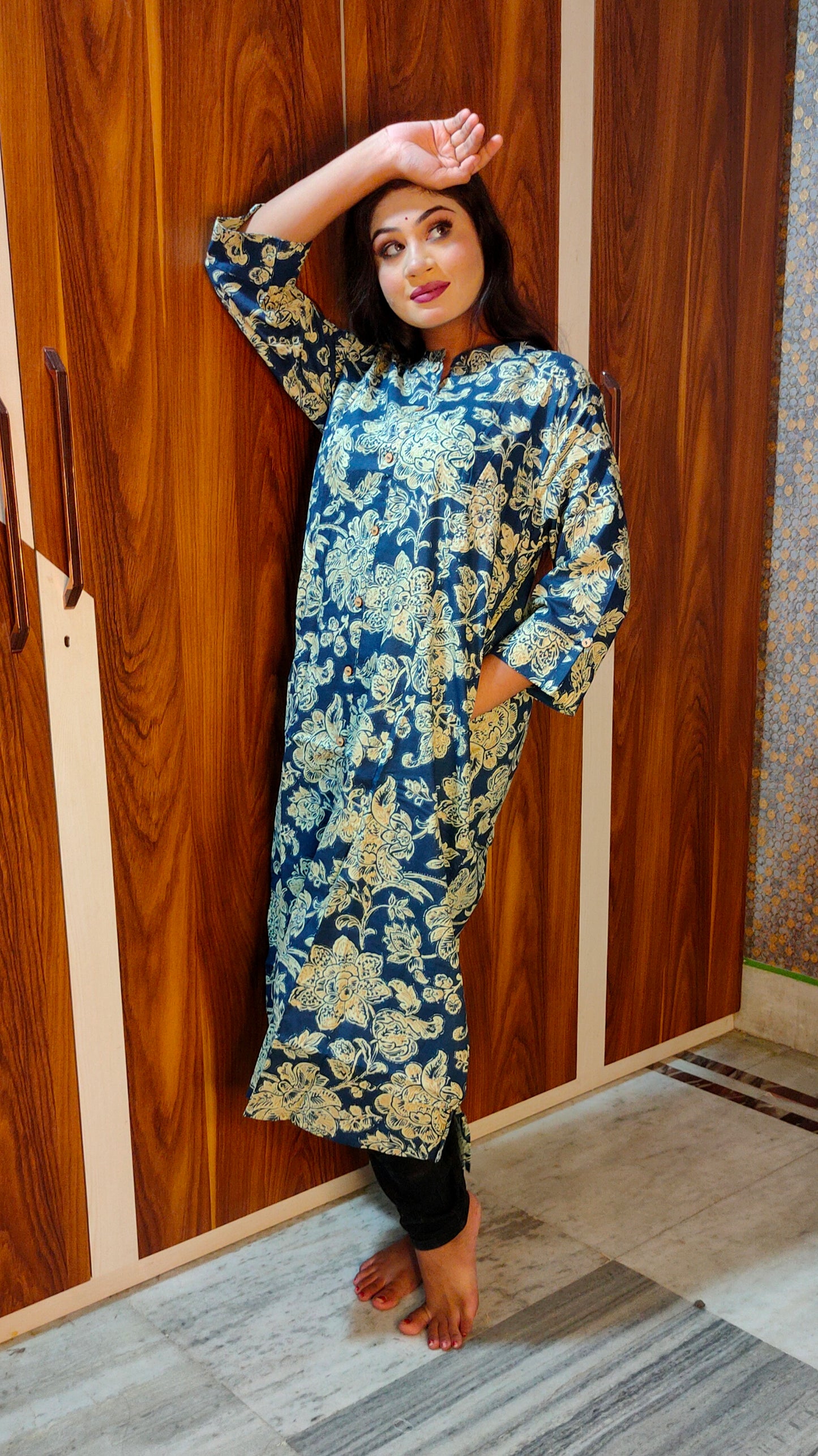 PREMIUM PURE COTTON A-LINE BLUE KURTI - K228