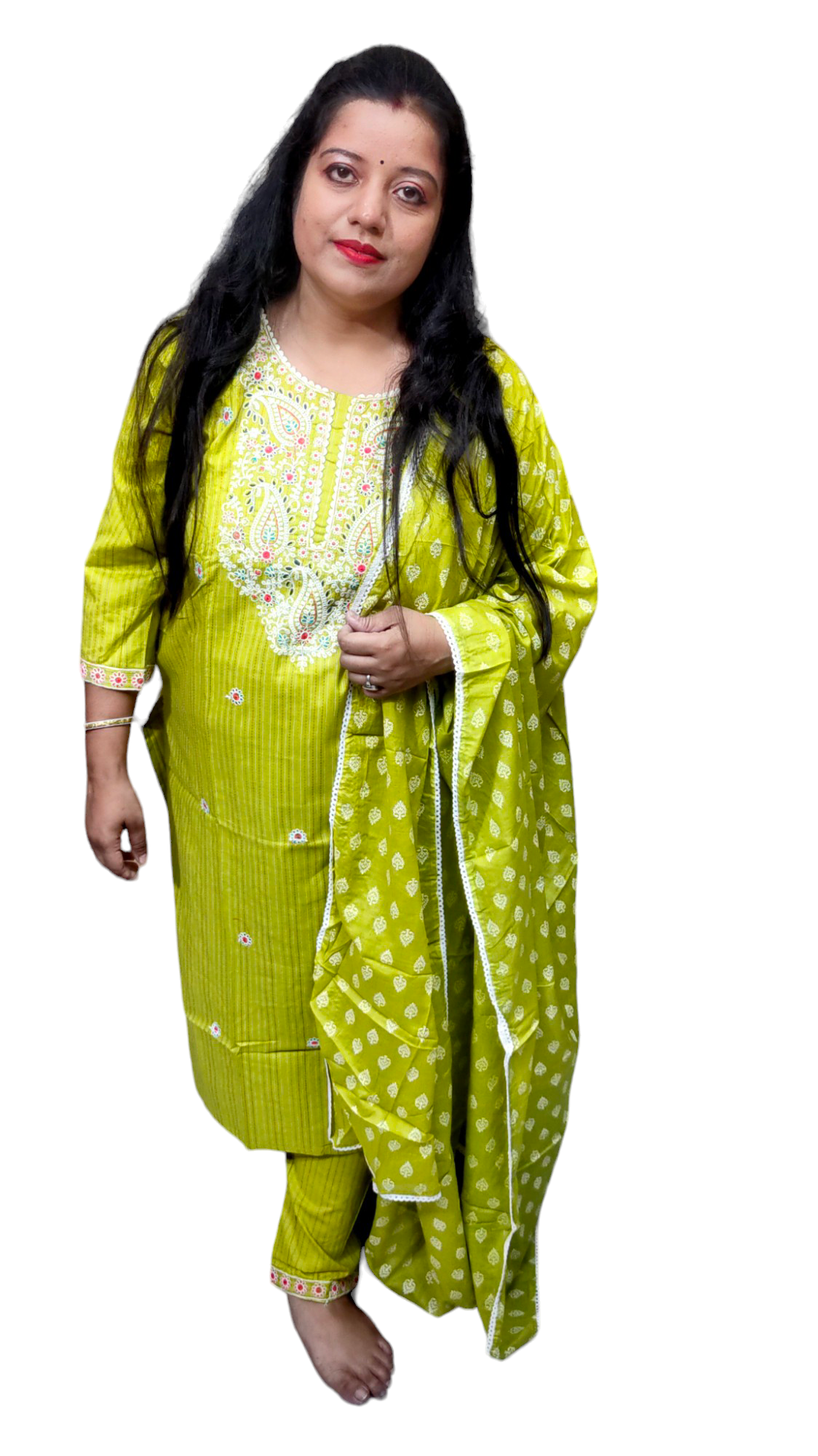 PURE COTTON DUPATTA GREEN PANTS SUIT SET - KDP288