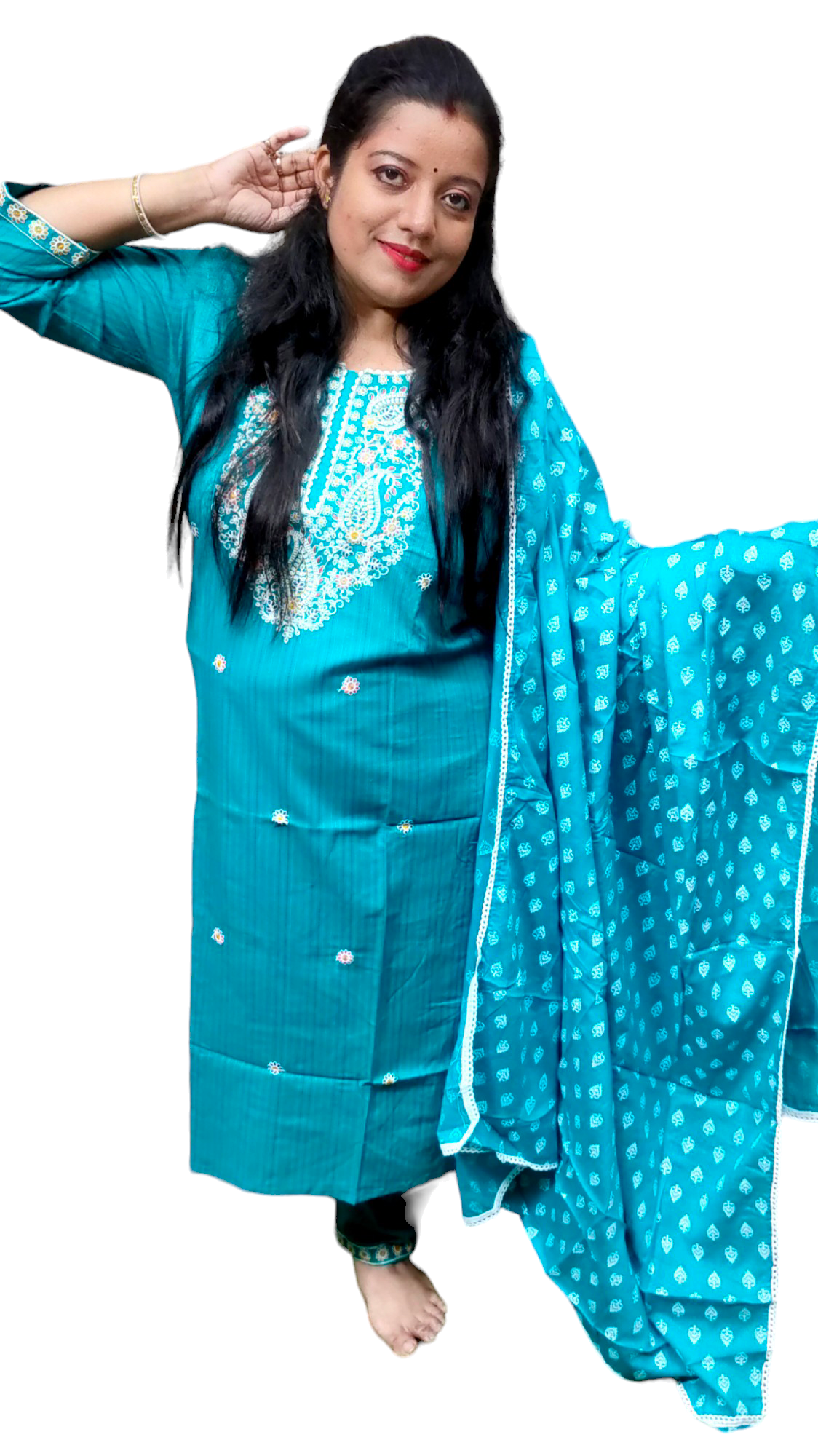 PURE COTTON DUPATTA FIROZI PANTS SUIT SET - KDP288