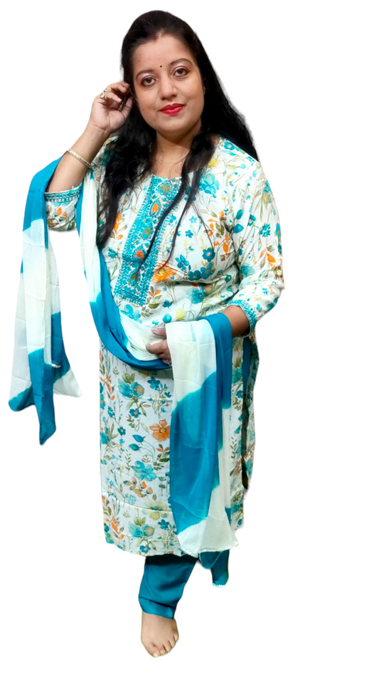 PREMIUM RAYON CAPSULE BLUE / PINK DUPATTA PANTS SUIT SET - KDP289