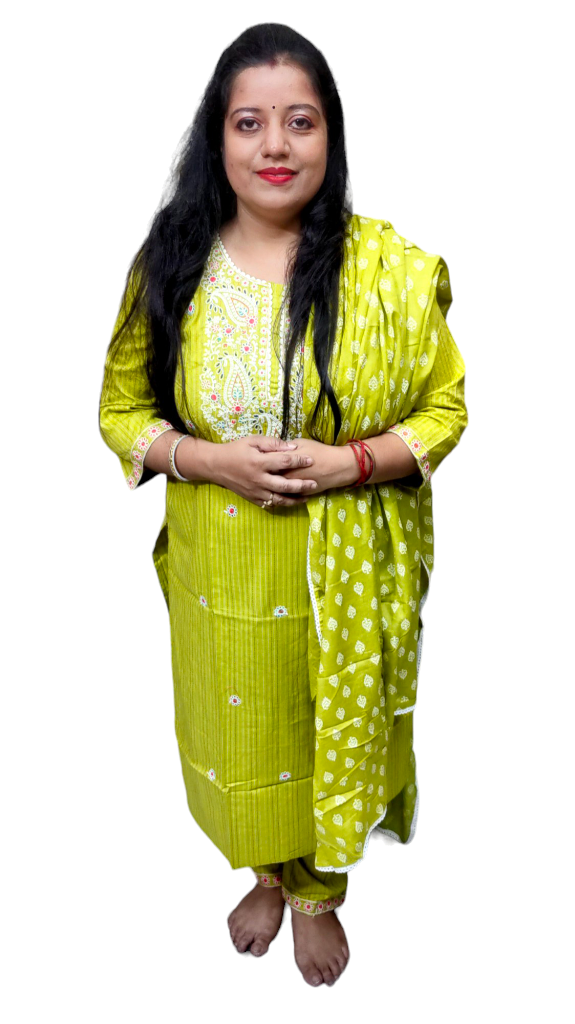 PURE COTTON DUPATTA GREEN PANTS SUIT SET - KDP288